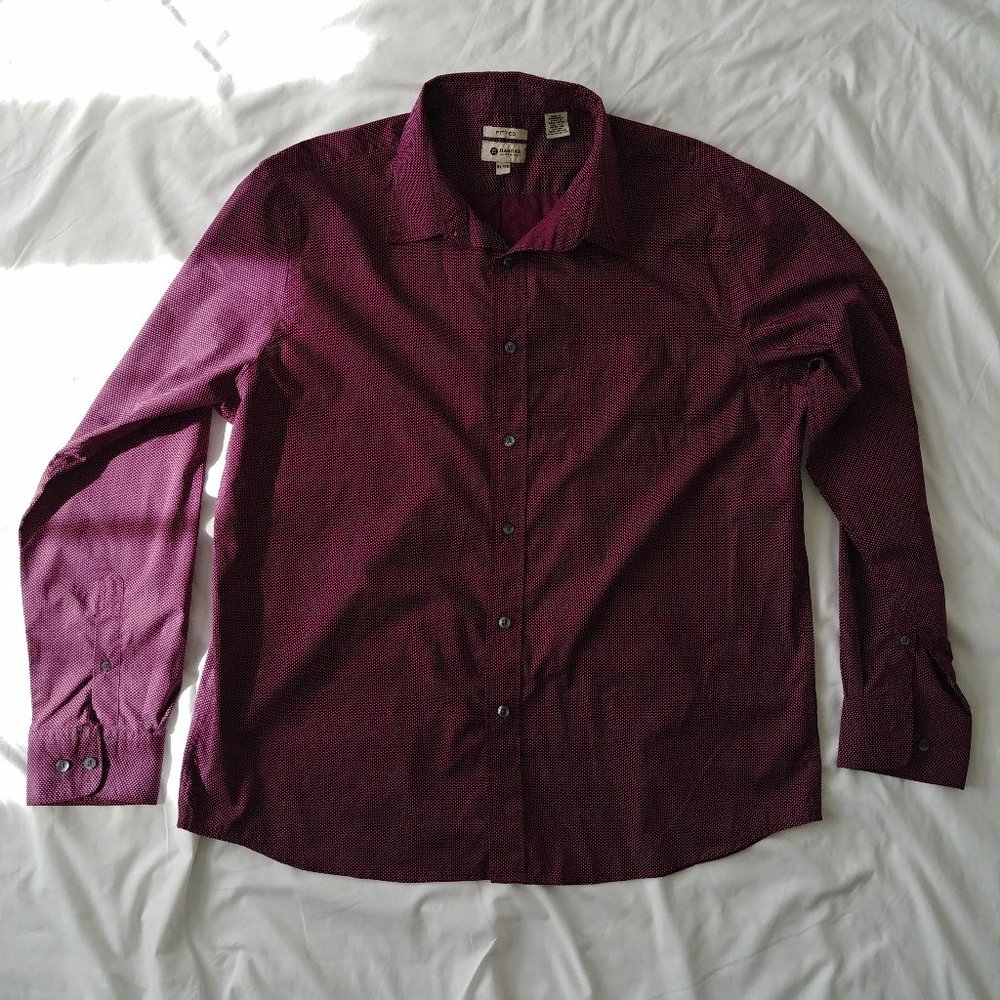 HAGGAR Men's Polka dot  Button Down Dress Shirt Size XL